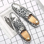 economico Mocassini-scarpe slip-on da uomo con stampa leopardata: calzature casual eleganti con dettagli dorati lucidi, ideali per feste, uscite serali ed eventi speciali