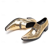 economico Scarpe da uomo-Scarpe eleganti con stampa di serpente oro di Mardi Gras per uomini – pelle di mucca premium 100% all’avanguardia design a punta per Carnevale feste e occasioni speciali