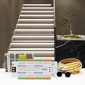 Недорогие Штекерные полосы света-Комплект светодиодной подсветки лестницы с интеллектуальным датчиком движения, 10-24 шт., 4,9-футовая светодиодная лента COB для внутренней подсветки лестниц, оснащенная кабелем с выключателем и