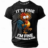  Herren-T-Shirt mit Hahn-Motiv, witzigem Slang-Aufdruck, Kurzarm, 3D-Print, Rundhalsausschnitt, modisch, alltagstauglich, Streetwear, schwarz, rot, blau, Sommer, Frühling, Größen: S, M, L, XL, XXL, XXXL