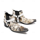 halpa Ensiluokkaiset nahkasaappaat-Miesten kukkakuvioiset valkoiset nahkaiset nilkkurit - muodikas solkiyksityiskohta rohkealla kukkakuviolla, täydellinen katutyyliin ja rennoille tilaisuuksille