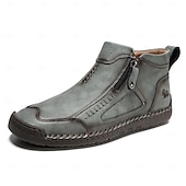 abordables Botines-Botas de senderismo de piel sintética de primera calidad para hombre: calzado resistente con cierre de cremallera para aventuras al aire libre y uso casual.