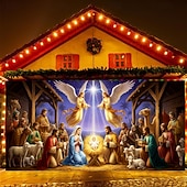 billige Julegarasjeportdeksler-jul garasjeportdeksel julekrybbe 2025 stort hengende bakteppe religiøs høytid veggmaleri utendørs dekor fest fotografering bakgrunn hage hjem festlig juledekorasjon
