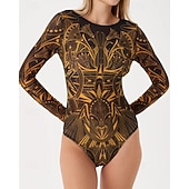 Χαμηλού Κόστους Rash Guards One Pieces-Γυναικεία Προστατευτικά Μαγιό Ολόσωμα μαγιό Γραφική Μπόχο Δίχτυ Προστασία UV Αναπνέει Μακρυμάνικο Μαγιό Σέρφινγκ Παραλία Διακοπές Άνοιξη