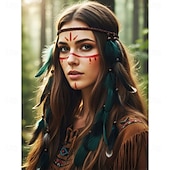 cheap Accessories-Carnival 2026 Rio Carnival Samba Accessories Bohemian Feather Hair Extension Headband - Hippie Adjustable Braided Hairpiece with Beads Brazil Festival Performance Costume