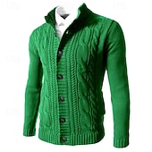 economico Maglioni Cardigan da uomo-Per uomo Felpa Cardigan A Coste Treccia Maglia Top Regolari Lavorato a maglia Semplice Collo alla coreana Vacanza Moda Casuale Abbigliamento quotidiano Abbigliamento Autunno Inverno Blu Nero L XL 2XL