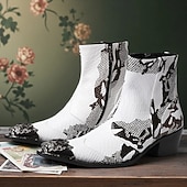 baratos Botas de couro premium-Botas masculinas em couro legítimo preto e branco com estampa exclusiva - calçado moderno para homens antenados em moda e para ocasiões casuais.