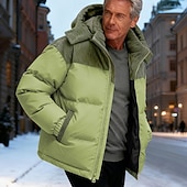 levne Pánské kabáty a parky-Pánské Zimní kabát Puffer bunda S vycpávkou Kapsy Kostka Polyester Venkovní Ležérní Denní Standardní Módní Šik ven Na běžné nošení Zahřívací Zima Barevné bloky Černá Trávová zelená Khaki Puffer Jacket