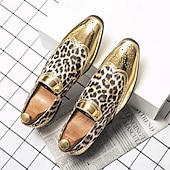 economico Mocassini-scarpe slip-on da uomo con stampa leopardata: calzature casual eleganti con dettagli dorati lucidi, ideali per feste, uscite serali ed eventi speciali