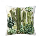 cheap Throw Pillows,Inserts &amp; Covers-Vintage Style Pillow Cover with 2D Flat Print Cactus and Potted Plant Design Single-Sided 18 Inch Cushion Case Decorative Throw Pillow for Sofa Home Decor