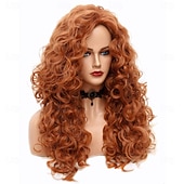 baratos Perucas Históricas-Peruca longa e ondulada de 71 cm (28 polegadas), cabelo sintético crespo e cacheado, cor vermelho-cobre natural, para mulheres.