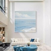 billiga Landschaftsgemälde-Large Blue Ocean Abstract Painting Light Blue Ocean Abstract Art Ocean Waves Canvas Painting White Textured Wall Art Ocean Waves Wall Art