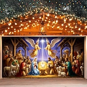 billige Julegarasjeportdeksler-jul garasjeportdeksel julekrybbe 2025 stort hengende bakteppe religiøs høytid veggmaleri utendørs dekor fest fotografering bakgrunn hage hjem festlig juledekorasjon