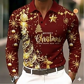 voordelige Kersttafereel Outfit-Kerstmis Voor heren Eland Kerstboom Polo Lange mouw Poloshirt Revers Casual Buiten Feestdagen Alledaagse kleding Festivaloutfit 3D-afdrukken Knop Lente Herfst Winter Zwart Rood Groen