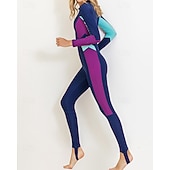 cheap One Pieces Rash Guards-Women's Full Body Rash Guard One Piece Surfing Suit Color-blocking with Built in Bra  UPF 50+ Tummy Control Long Sleeve Diving Suit Surfing Canoeing Snorkeling Winter