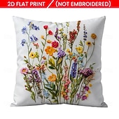 cheap Textured Throw Pillows-Floral Pattern Pillow Cover 2D Flat Print Soft Comfortable Cushion Case with Faux embroidery for Living Room Sofa Bedroom Home Decoration