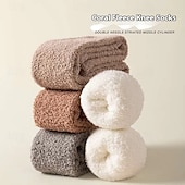 abordables Équipements de chauffage-chaussettes hautes duveteuses pour femmes, chaussettes chaudes et douces montantes jusqu'aux cuisses, chaussettes pantoufles confortables