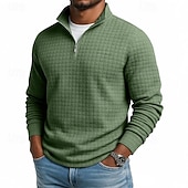 halpa Vohvelineule T-paita-Miesten Vohveli tee T-paita Quarter vetoketjullinen T-paita Pitkähihainen Stand-kaula-aukko Syksy Talvi 봄 &amp; Syksy Yhtenäinen väri Neuleet Päivittäin Vapaa-aika Sulkea jnk vetoketju ulko