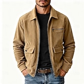 economico Giubbotti Casual-Per uomo Giacca Leggera Giacca in Velluto a Coste Giacca Casual Giacca da Lavoro Vacanza Casuale Traspirante Tasca Primavera Autunno Inverno Semplice Moda Classico Bavero Regolare Nero Cachi Verde