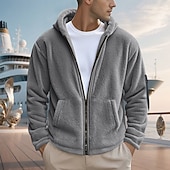 cheap Casual Jackets-Men's Winter Coat Teddy Coat Casual Jacket Outdoor Casual Thermal Warm Pocket Full Zip Fall Winter Plaid Streetwear Sports &amp; Outdoors Hooded Regular Dark Gray Black Navy Blue Khaki Jacket