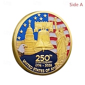  Памятные монеты к 250-летию – коллекционные монеты с изображением золотого американского флага и Колокола Свободы, прочные металлические юбилейные монеты для демонстрации, патриотические коллекционные монеты к полувековому юбилею.