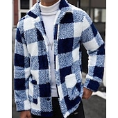 Недорогие Толстовка с капюшоном из флиса-Муж. Толстовка Флисовая толстовка Флисовая жилетка Синий Хаки Воротник-стойка В клетку Карман Для занятий спортом Повседневные Праздники Полиэстер Уличный стиль Классический На каждый день Осень Зима