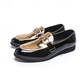 billiga Loafers-Herrloafers i vitt och blått i lack med metallspänne – trendiga skor för semiformella sammankomster och fester