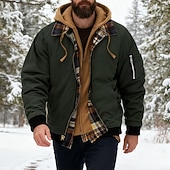 baratos Men's Jackets &amp; Coats-Men's Winter Jacket Casual Jacket Hoodied Jacket Outdoor Casual Pocket Quilted Winter Fall &amp; Winter Color Block Streetwear Daily Hooded Regular Black Burgundy Navy Blue Khaki Army Green Jacket