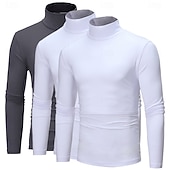 ieftine tricouri de bază-Bărbați Tricou Cămașă cu gât Tricou cu maneca lunga Manșon Lung Guler rulat Toamnă Toamna iarna Simplu Ușor De Bază Clasic 3 piese Pachet multiplu În aer liber Casual Sport A B C Top tricou pentru