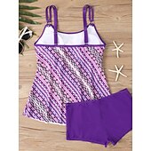 Χαμηλού Κόστους Τανκίνι-Γυναικείο Τανκίνι 2 Κομμάτια Μαγιό Σορτσάκι Έλεγχος Κοιλιάς Ψηλόμεσο Λεπτό Χωρίς Πλάτη Θέρετρο Παραλίας Ombre Λουλούδια U Λαιμός Αμάνικο Μαγιό