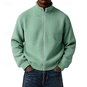cheap Basic Sweatshirts-Men's Sweatshirt Waffle Sweatshirt Full Zip Sweatshirt Wine Standing Collar Plain Zip Up Textured Casual Daily Sports &amp; Outdoor Streetwear Cool Sportswear Spring &amp;  Fall Clothing Apparel Hoodies