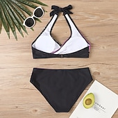 preiswerte Tankinis-Damen Badeanzug Zweiteilig Rock Bademode Rückenfrei Urlaub Strandbekleidung Gestreift V Ausschnitt Ärmellos Badeanzüge
