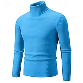 halpa miesten villapaita-Miesten Neulos Neulepusero Joustin Neuloa Tavalliset topit Kudottu Tiukka Tavallinen Poolokaulus Neuleet Klassinen Kausaliteetti Arki-asut Vaatetus Syystalvi Sininen Viini M L XL