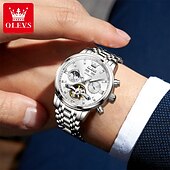 Χαμηλού Κόστους Μηχανικά Ρολόγια-OLEVS Αντρικό Μηχανικό Αυτόματο Ρολόι Πολυτελές Ρολόι Χεριού Σκελετού Διάμετρος 42mm Αδιάβροχο Χρυσό Μπλε Ρολόι Δώρο για άντρες 6740