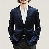 billige Blazer-Herre Fløyelsblazere Halskrage Mote Klassisk Fritid Ensfarget Fløyelsblazer Svart Burgunder Mørkeblå Skreddersydd Enkelt Brystet Enn-knapp