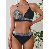 billiga Tankinis-Kvinnors Tankini 2-delad baddräkt med fräck midjekontroll hög midja slank rygglös semester strandkläder halterneck ärmlös baddräkt