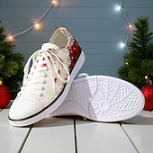 economico Scarpe di Natale da Uomo-Sneakers da uomo con stampa natalizia - auguri di buon Natale con fiocchi di neve scintillanti, scarpe casual in tela per viaggi di vacanza, riunioni di famiglia ed eventi natalizi