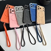 ieftine Carcase iPhone-telefon Maska Pentru iPhone 17 Pro Max 17 Air 16 15 14 Pro Max Plus 13 Pro Max Capac Spate Acceptă încărcarea fără fir cu curea de mână Anti Șoc Retro Placare