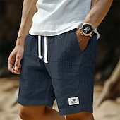 voordelige Retro-Voor heren Korte broek Linnen korte broek Zomer korte broeken Strandshorts Seersucker-short Trekkoord Elastische taille Effen Comfort Ademend Knielengte Casual Dagelijks Buiten Vakantie Modieus Wit