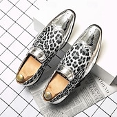 economico Mocassini-scarpe slip-on da uomo con stampa leopardata: calzature casual eleganti con dettagli dorati lucidi, ideali per feste, uscite serali ed eventi speciali