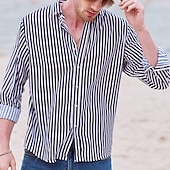 billiga Button Down-skjortor för män-Herr Skjorta Randig tröja Button Down skjorta Skjorta med krage Randig Bröllop Tillbaka till kontoret Svart Vit Rubinrött Marinblå Långärmad Kläder