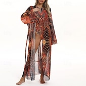 levne Rash guardy One Piece-Dámské Plážové zahalovací šaty Dlouhé splývavé kimono kardigany Grafika Cikánský Krátká noha Šifón Ochrana proti UV záření Prodyšné Dlouhý rukáv Plavky Surfování Plážové prázdniny Léto