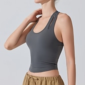 Χαμηλού Κόστους Γυναικείο πουκάμισο-Γυναικεία Μονόχρωμο Αμάνικο τοπ Αθλητική μπλούζα Ενσωματωμένο σουτιέν Προστασία UV Γρήγορο Στέγνωμα Ελαστικό Αναπνέει Τέννις Αθλητικά Τρέξιμο Μπολύζες Μαύρο Λευκό Βυσσινί Ρούχα τένις