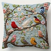 baratos Jogue travesseiros, inserções e capas-Capa de almofada inspirada em pássaros da primavera, com estampa plana 2D, estilo moderno, bordado em um lado, fechamento com zíper, tecido de poliéster, capa de almofada decorativa para casa.