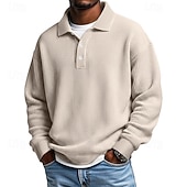 Χαμηλού Κόστους Κλασικό Πόλο Ανδρών-Ανδρικά Βάφλα Πόλο Μπλουζάκια Μπλουζάκια πόλο Επίσημο Επιχείρηση Ριμπ γιακά πόλο Μακρυμάνικο Μοντέρνα Συμπαγές Χρώμα Κουμπιά Σκέτο Φθινόπωρο Άνοιξη &amp; Χειμώνας Χαλαρή Εφαρμογή