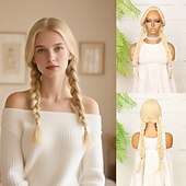 baratos Perucas Sintéticas sem Touca-Perucas sintéticas Crochê Entrançado Parte do meio Trança Peruca 24 polegadas Dourado Suave Cabelo Sintético 24 polegada Mulheres Macio Confortável Loiro