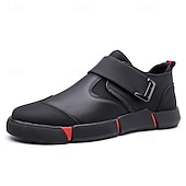 economico Scarpe Casual Slip-On-mocassini da uomo in similpelle rossi e neri con dettagli decorativi in metallo: stivali slip-on alla moda per feste di Natale e uscite informali