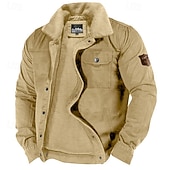 preiswerte Cargo-Jacken-Herren Fleecejacke Cargo-Jacke Arbeitsjacke Formell Heim Windjacke Langlebig Tasche Fleecekragen Herbst Winter Einfarbig Aktiv Vintage Kragen Regulär Marineblau Dunkelgrün Khaki Jacken