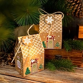 cheap Gift Wrapping &amp; Bag-Christmas Gingerbread House Candy Boxes, 24pcs (3 Designs 8 Each, with Stickers), Kraft Paper Gift Boxes, Advent Calendar Packaging