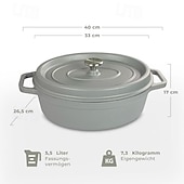 Недорогие Кухонная посуда-чугунная овальная кастрюля с крышкой-каплесборником светло-серого цвета